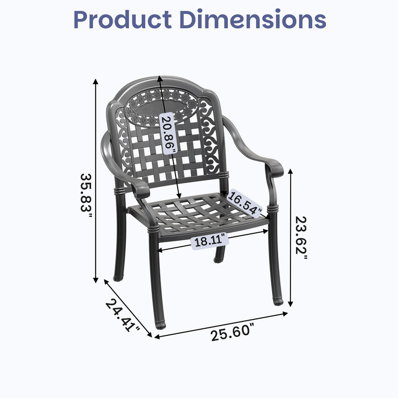 Lot de 6 chaises de salle à manger empilables d'extérieur avec structure en aluminium moulé et coussins bleus, Bleu