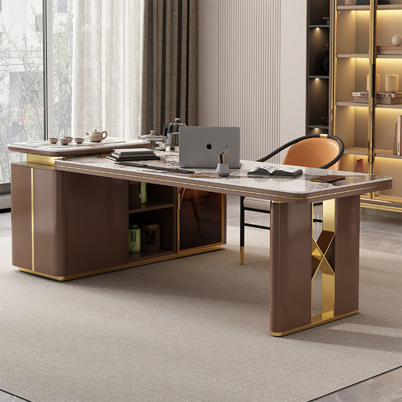 Bureau de luxe en pierre frittée 59,06 "avec table à thé, H 33,07 po x l 59,06 po x P 51,18 po