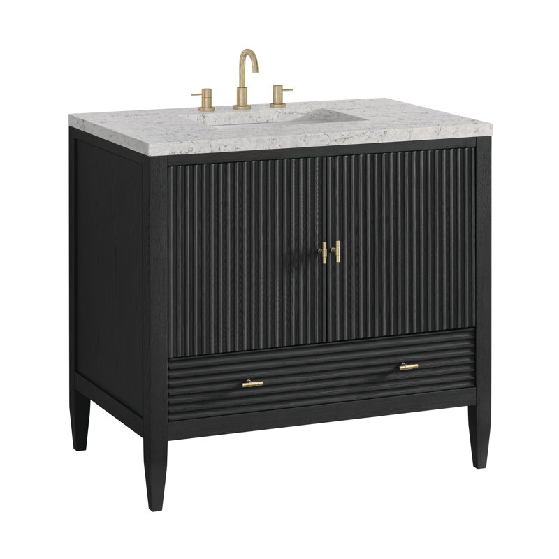 Myrrin 36'' W Single Vanity, Eternal Jasmine Pearl, 8" Widespread, Carbon Oak