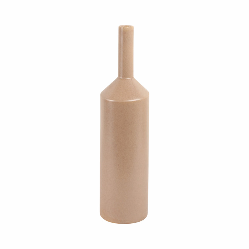 Earthenware Pottery Vase with Cylindrical Body and Narrow Neck, 19"