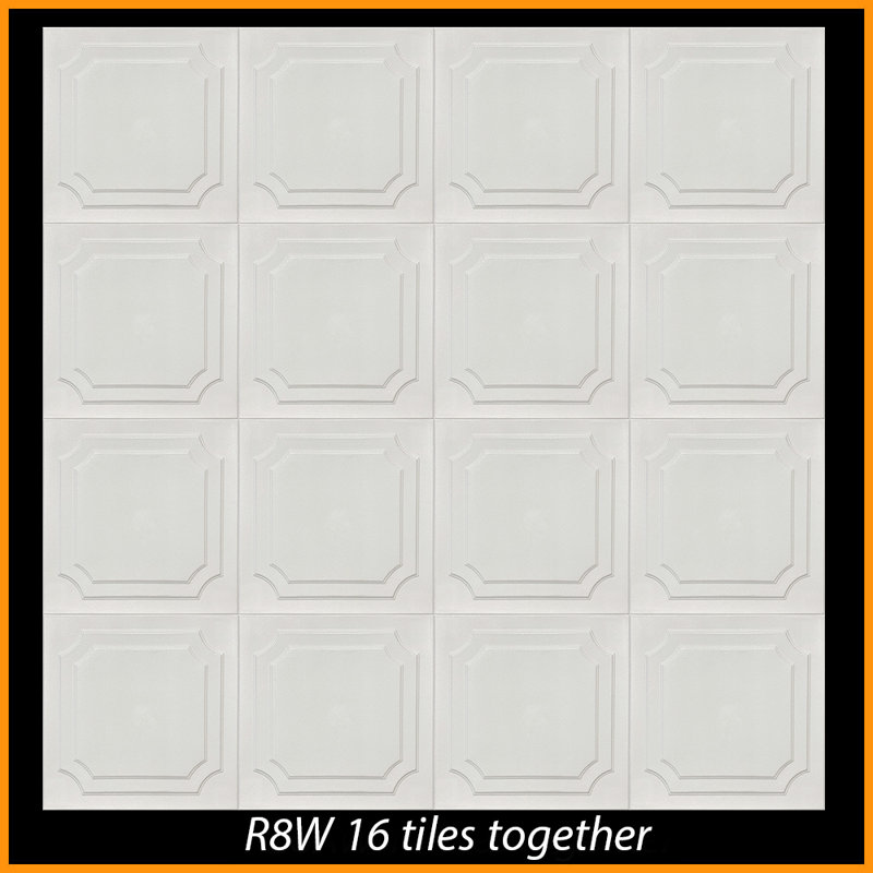 Carreaux de plafond en polystyrène 20X20 avec panneaux décoratifs à coller pour une installation facile à faire soi-même, ainsi que pour la rénovation de la maison et du sous-sol. R8 Enea, blanc uni, lot / 8