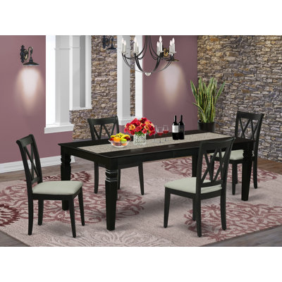 L'ensemble de table de salle à manger 5 pièces pour 4 personnes comprend une table de cuisine rectangulaire avec rallonge papillon et 4 chaises de salle à manger en tissu de lin, 42 po x 84 po, noir
