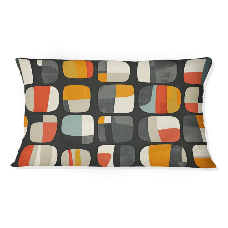 Coussin lombaire orange et gris Mid-Century