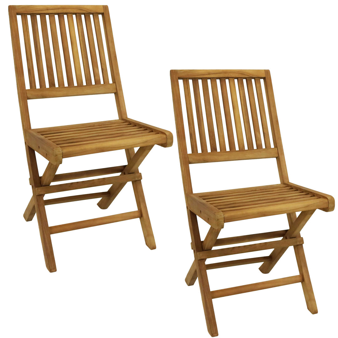 Heitzman Wood Outdoor Folding Dining Side Chair with Cushion (Set of 2) Rosecliff Heights