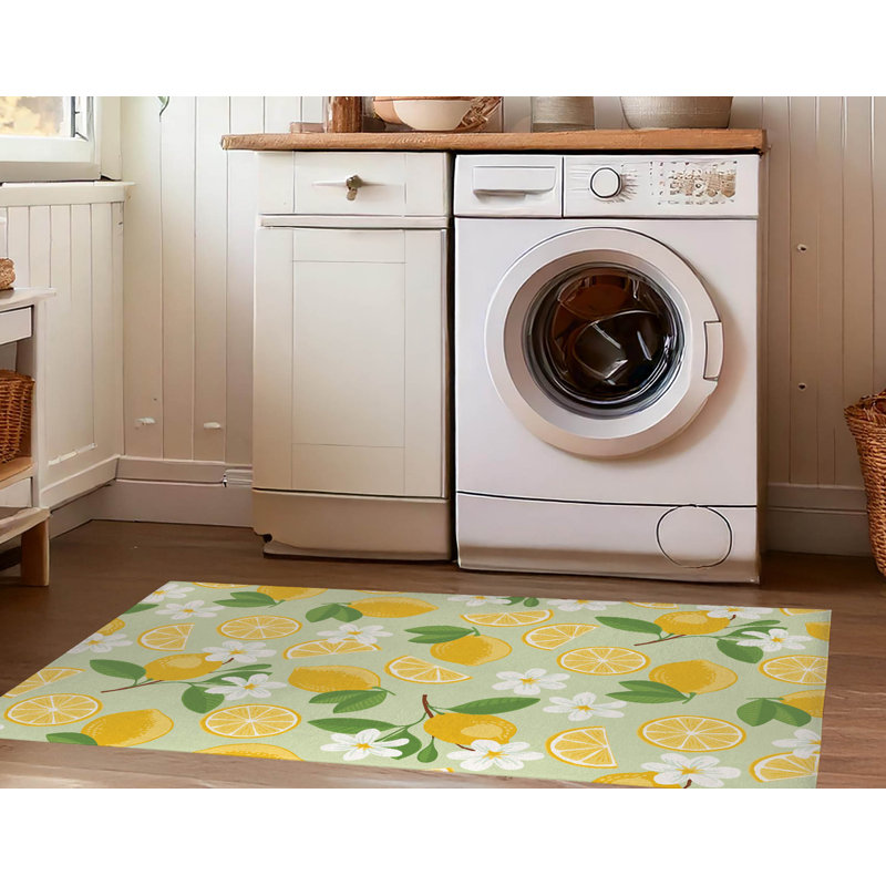 Tapis de lessive léger et antidérapant Lemmie, 25 "L x 4 "H, Green Floral