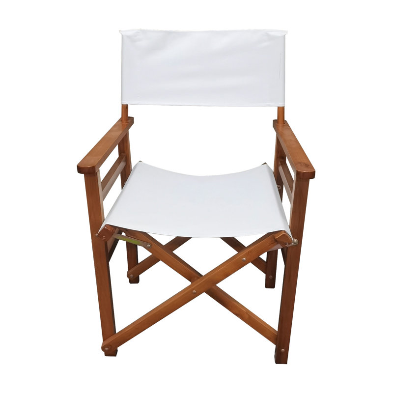 White Canvas Wooden Director Folding Chair - 2-Piece Set