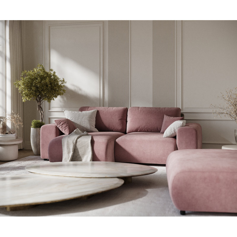 Corner Sofa with square arms, Pink Velvet