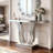 Mirrored Console Table,Modern Silver Entryway Sofa Table With Curved Stone-Inlaid Legs, Silver Glam Entryway Table