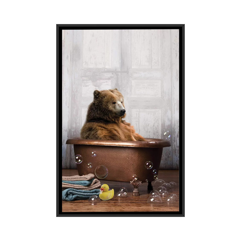 " Bear In The Tub " by Domonique Brown, No Mat, 26'' H x 18'' W x 1.5'' D, Black Framed