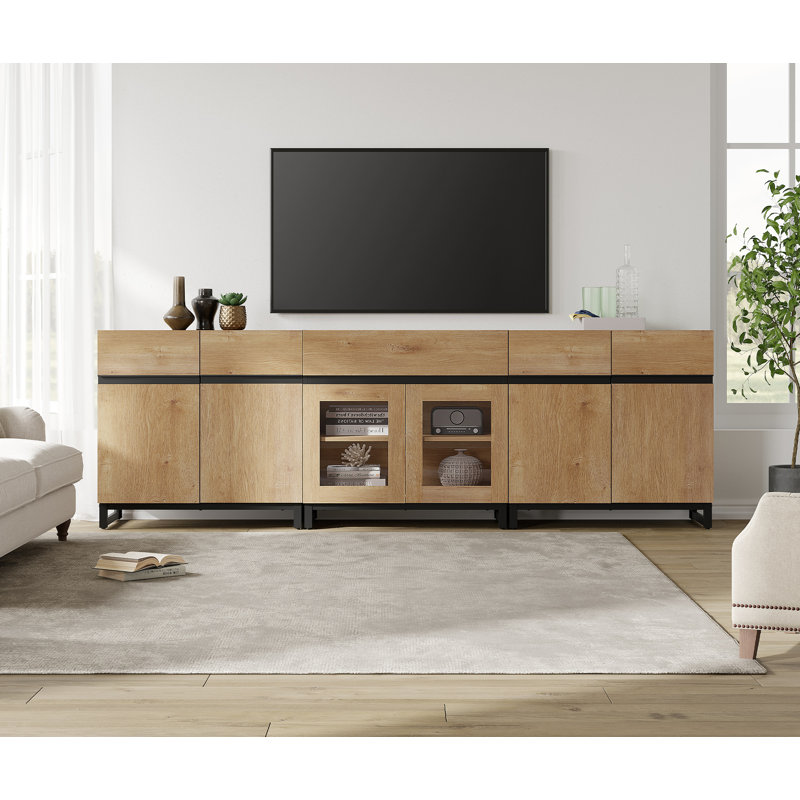 3 In 1 TV Stand For Tvs Up To 100 Inch, TV Console With Glass Doors And Drawer, Entertainment Center With Adjustable Shelf For Living Room, Bedroom