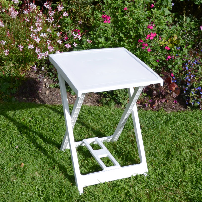 Boretto Folding Garden Side Table, White