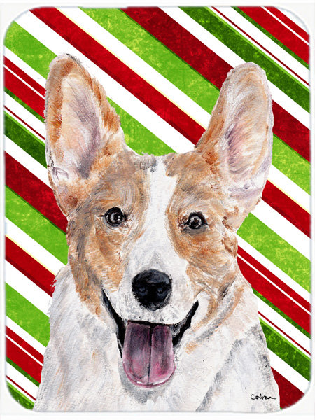 Caroline's Treasures Cardigan Corgi Candy Cane Christmas Glass Cutting Board