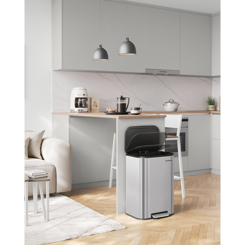 Step On Kitchen Trash Can, Metallic Silver, 50 L, 61cm H x 35cm W x 45cm D