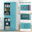 Armoire autoportante avec portes et tiroir Modern Kitchen Pantry, étagère réglable, turquoise-1074560488