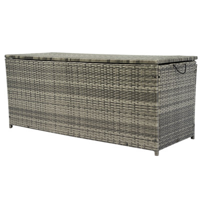 113 Gallon Grey Outdoor Tote - Spacious Storage For Patio, Deck. Removable Liner, Rust . Water Portable And Handy Poolside Chest. With Lid. Lightweight , Metal Frame. Space