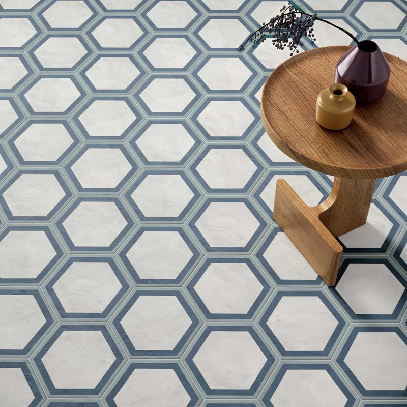Ava 8" Hex Matte Porcelain Tile, Ava Deco Sabbia Charcoal