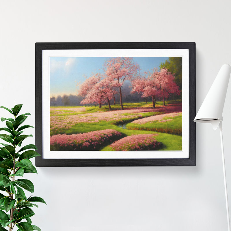 Spring Meadow Landscape - Framed Print, 34cm H x 46cm W x 2cm D, Black