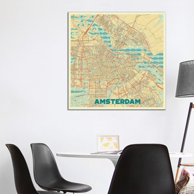 Hong Kong Minimal Urban Blueprint Map 1 Piece Wrapped Canvas Wall Art