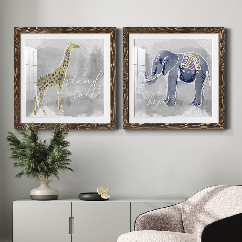«Stand Tall», ensemble de 2 peintures, H 71 po x l 71 po x P 1,5 po, Papier, cadre noyer