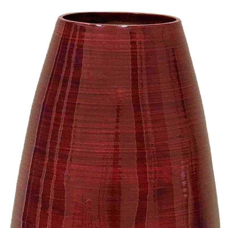 Grand vase de plancher en bambou fabriqué à la main Teebar, H 16,5 po x l 6 po x P 6 po, Rouge foncé