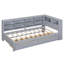 Lit de jour simple en bois gris avec compartiment de rangement, 2 tiroirs et compartiments de chargement, tablette double couche
