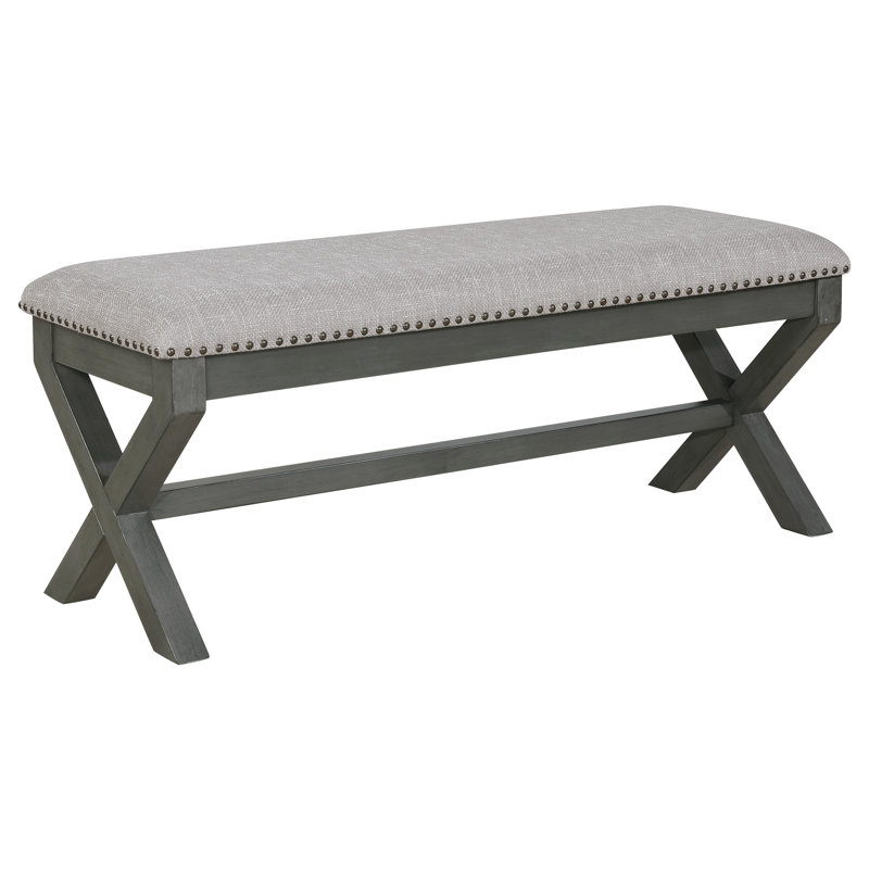 Elvi Upholstered Bench, Gray/Antique Gray