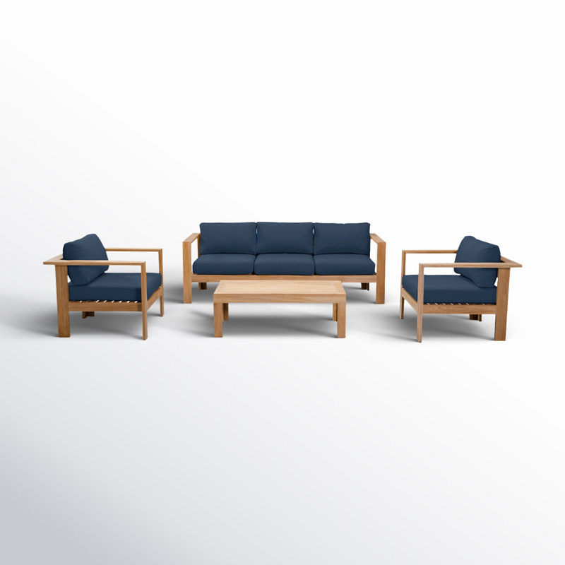 Ando Outdoor 4 - Piece Teak Conversation Set, Spectrum Indigo Sunbrella®