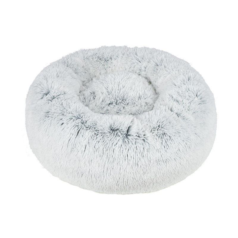 Light Warm Gray Medium Round Faux Fur Dog Bed