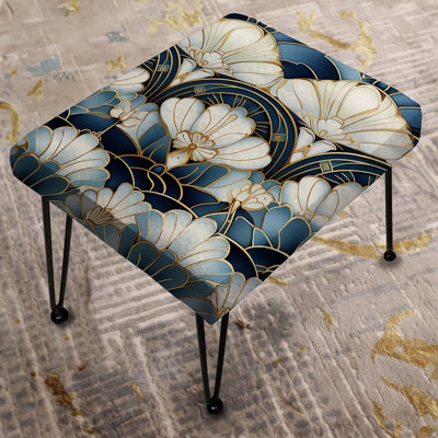 1970S Blue And White Damask Art Deco - Damask Rectangle Ottoman