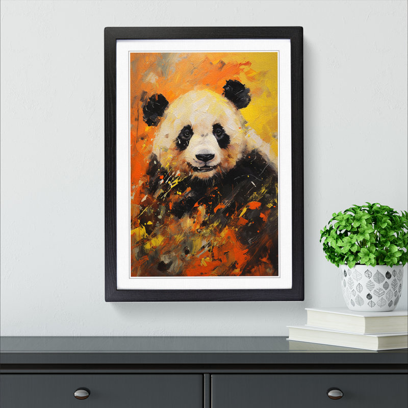 Panda Gestural - Single Picture Frame Print on Wood, Black Framed, 64cm H x 46cm W x 2" D