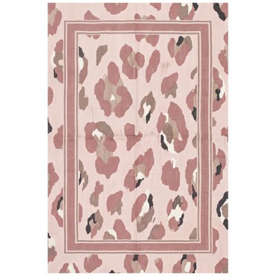 Pennywort Animal-Print Animal Print Gray Pink Ivory Beige Non-Slip Low Pile Indoor Outdoor Pet Friendly Living Room Bedroom Dining Room Entryway Hallway Office Washable Rug