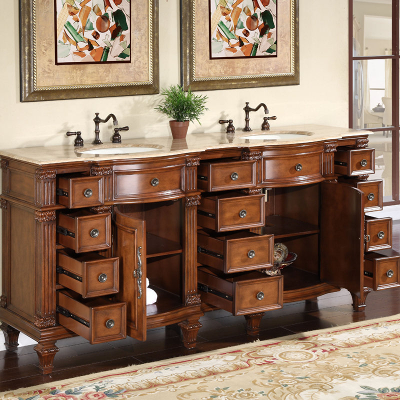 Ensemble de meuble-lavabo double 72 po Kehl, Brun, Brun clair