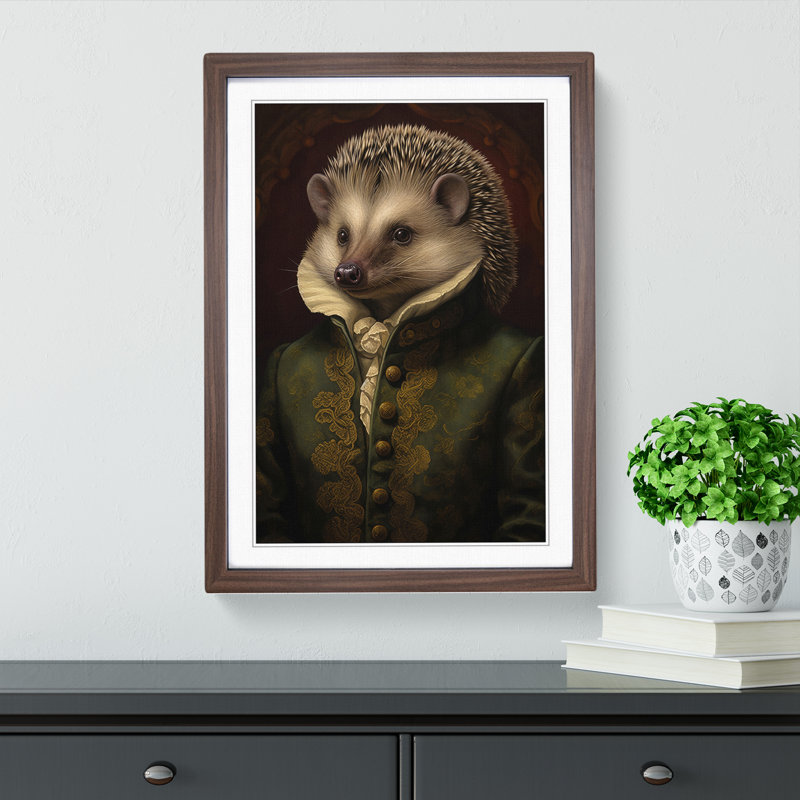 Hedgehog Baroque - Single Picture Frame Print on Wood, Walnut, 64cm H x 46cm W x 2cm D