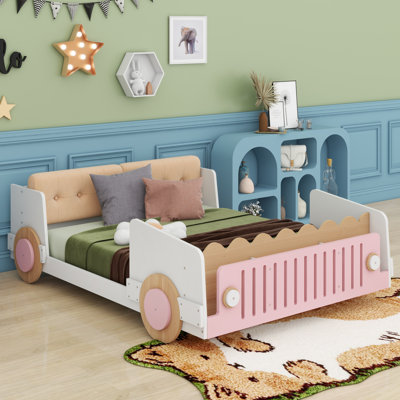 Lit plateforme double en forme de voiture avec coussin moelleux Aleighana