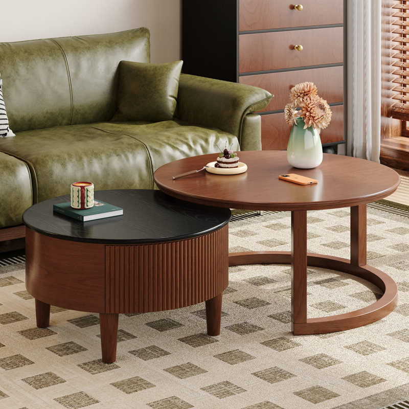 Table basse vintage rétro avec design cannelé et tiroir pratique, parfaite pour les espaces de vie élégants et fonctionnels.