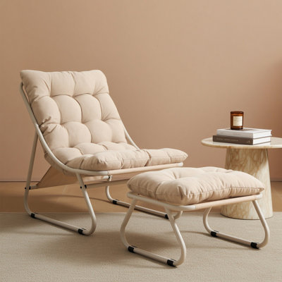 Outdoor Lounge Chair With Ottoman With Thick Cushions For Patio,porch And Balcony