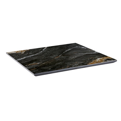 Plateau de table en pierre frittée noire 30 po x 72 po, veiné blanc et accents ambrés, intérieur / extérieur