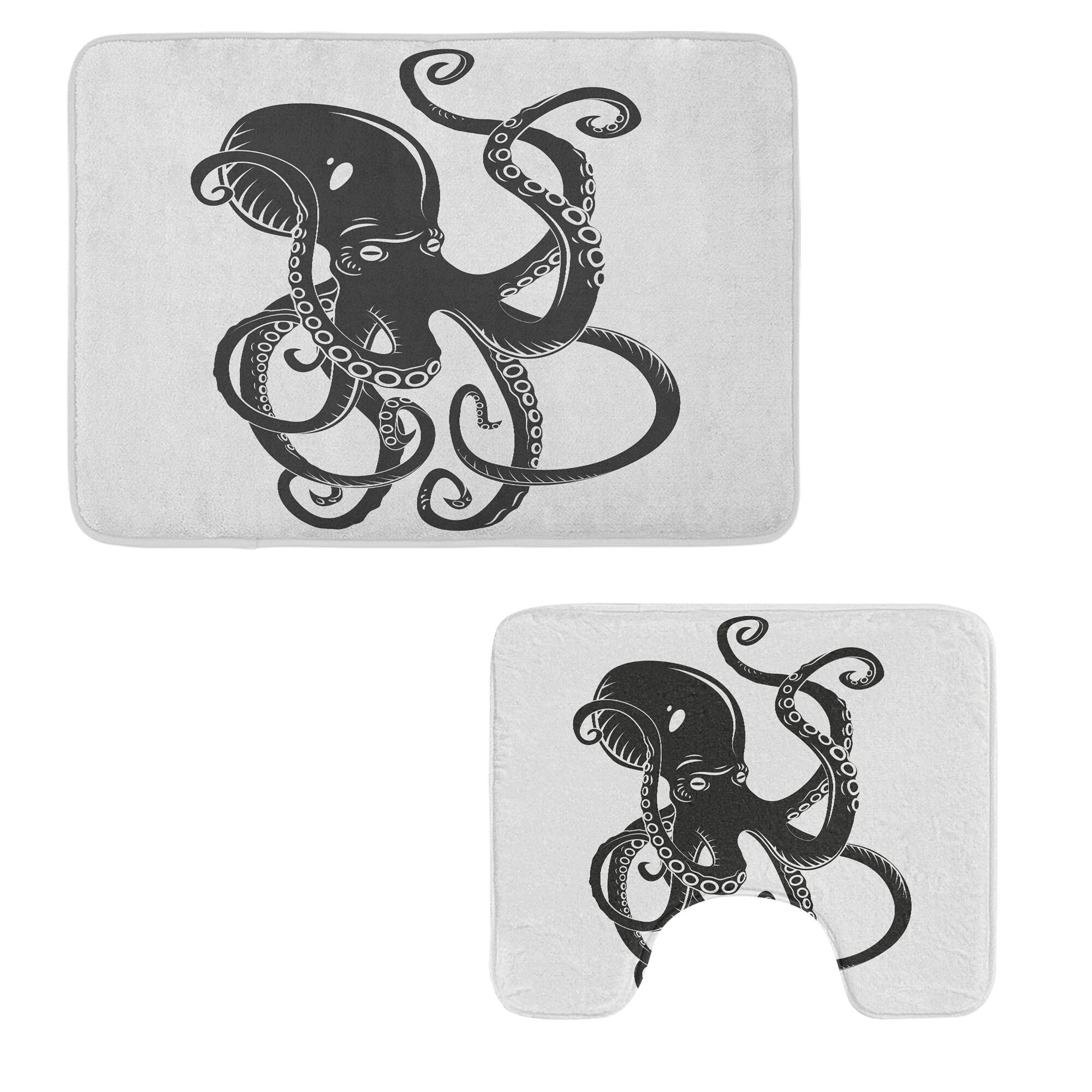 Bay Isle Home™ Black Bathroom Rug Set 2 Pieces Rectangle & Contour Mats ...