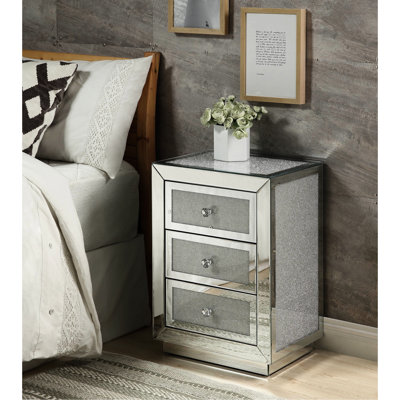 Table d'appoint rectangulaire de style contemporain avec bordure élégante, ornée de miroirs et de faux diamants.