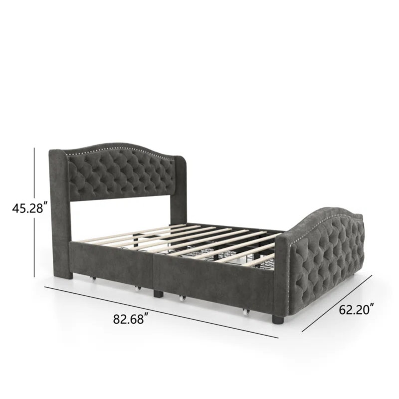 Kassaia Velvet Platform Bed with Tufted Headboard & Drawers