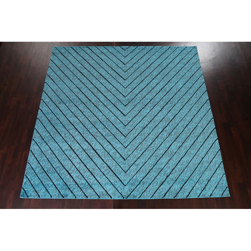 Tapis oriental transitionnel bleu turquoise 5X8, Carré 9 pi 10 po