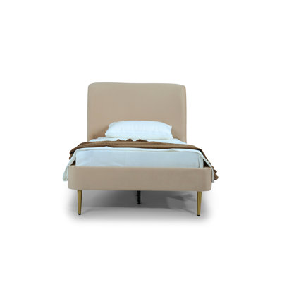 Heather Upholstered Velvet Twin Bed In Gold And Tan