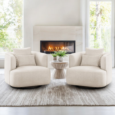 32.3" W Upholstered Swivel Barrel Chair