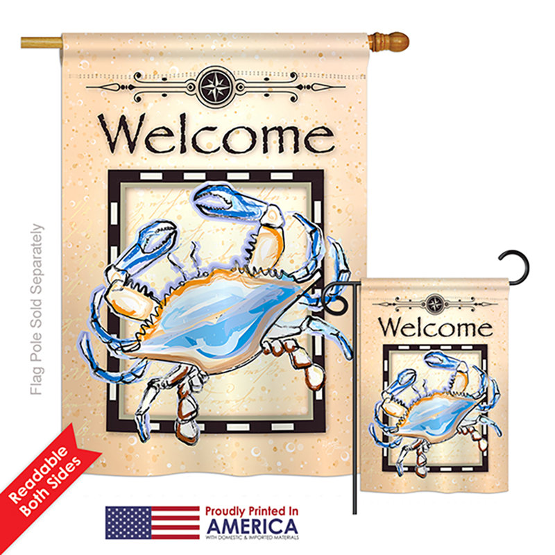 Ensemble de 2 drapeaux de jardin 2 côtés en polyester nautique impressions Crab