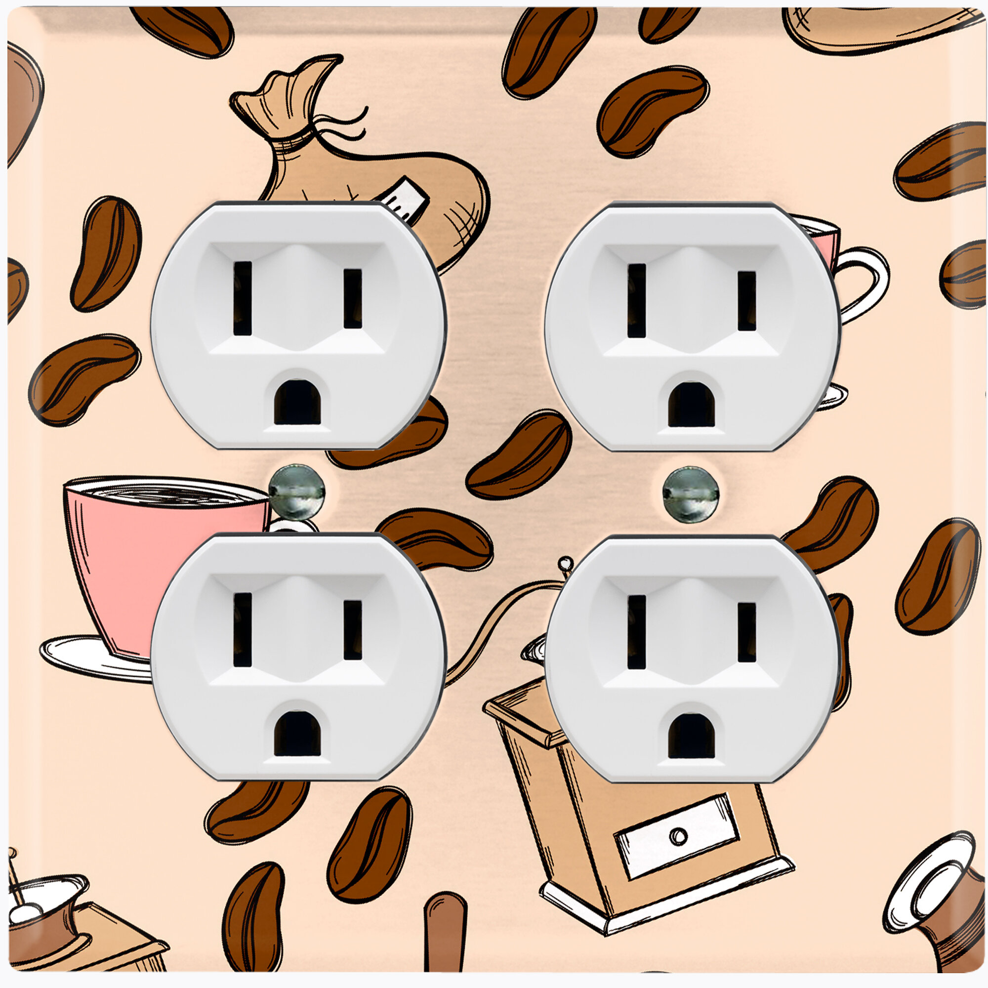 Worldacc Coffee Cups Beans Press Maker Tan 2 Gang Duplex Outlet Wall 