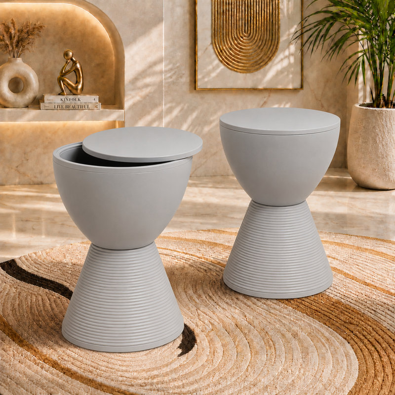 Table de bout tambour en sablier Durant Durant, Ensemble de 2, Gris clair