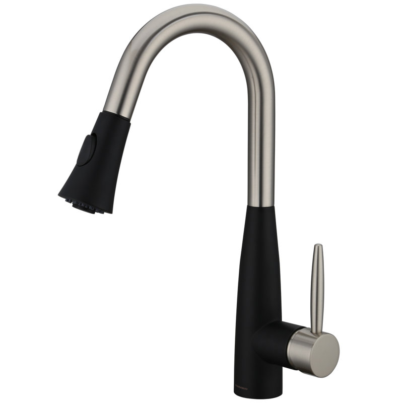 Robinet de cuisine à poignée simple Pickerington, Noir mat, acier inoxydable