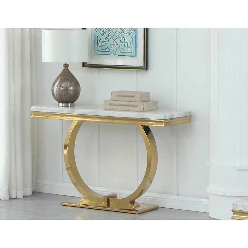 Monroe 47"Rectangular Marble with Rounded Base Console Table , Gold