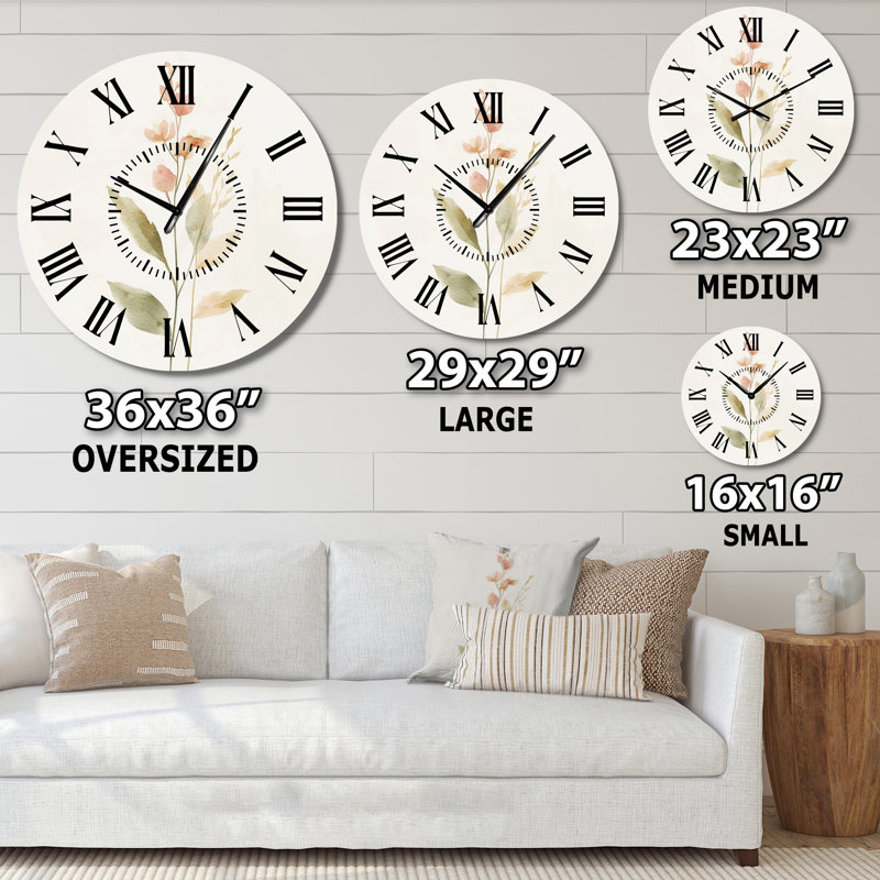 Horloge murale simple en métal avec fleur blanche immobile, Surdimensionné
