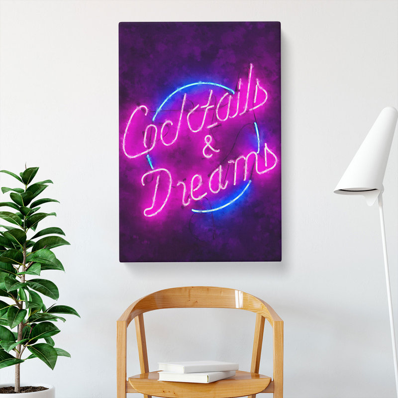Cocktails and Dreams Sign - Wrapped Canvas, 50cm H x 35cm W x 3cm D
